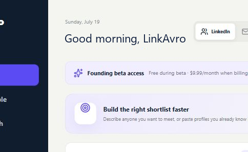 LinkAvro workspace after account verification